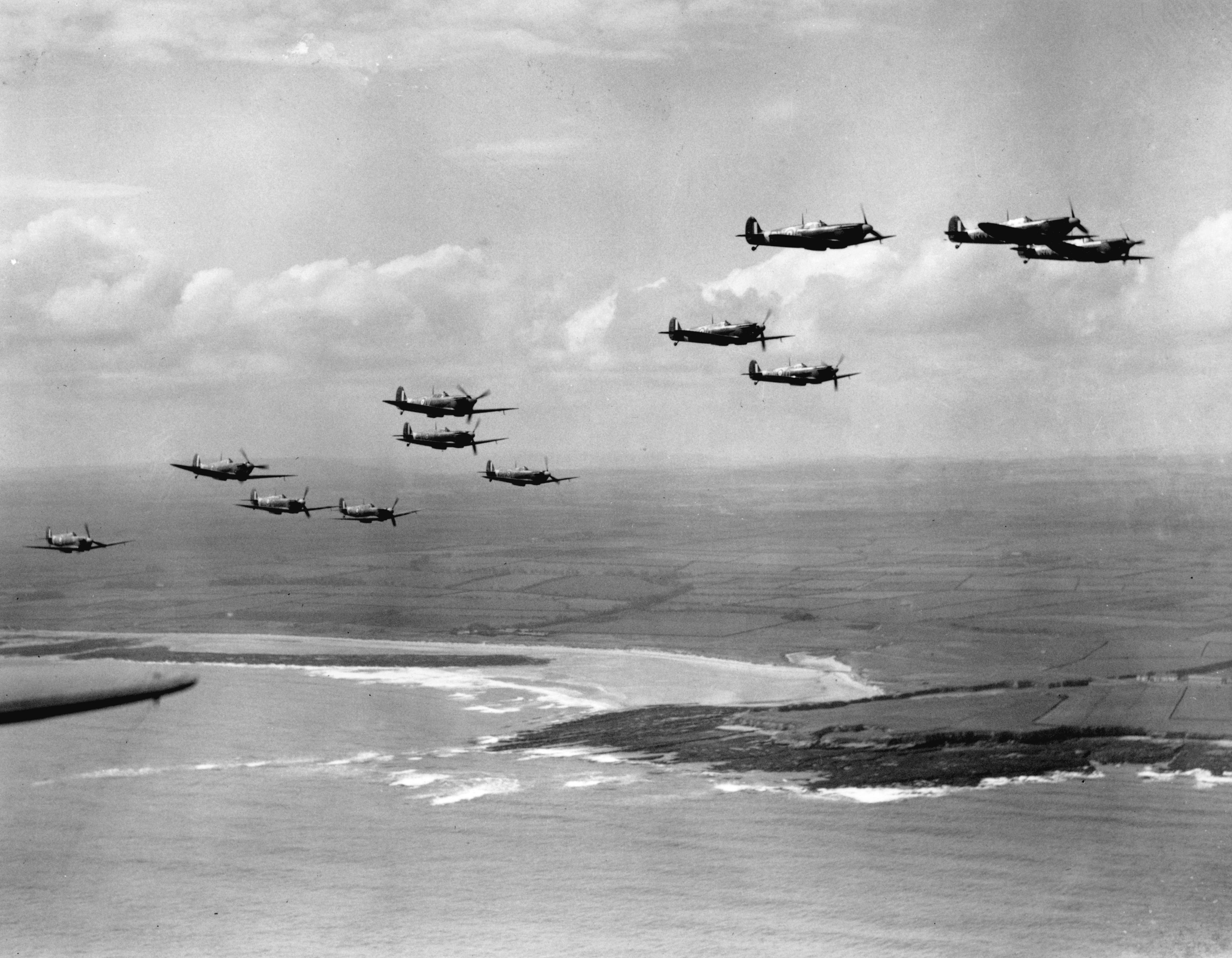 Spitfires on patrol over the coast during the Battle of Britain