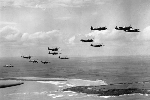 <p>Spitfires on patrol over the coast during the Battle of Britain</p>