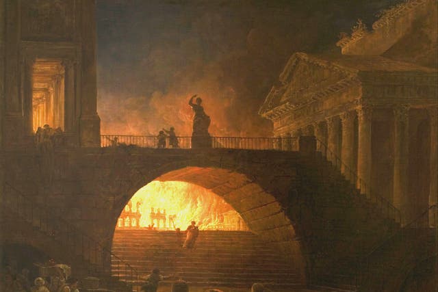 <p>great-fire-rome-1.jpg</p><p>The flames that changed the history of an empire. The Great Fire of Rome, as portrayed in an 18th-century painting by the French artist, Hubert Robert.</p>