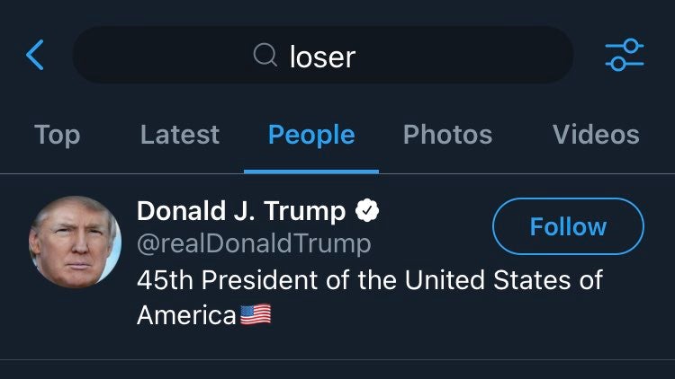Twitter’s search algorithm associated Donald Trump’s account with the term ‘loser’ after he lost the US elections