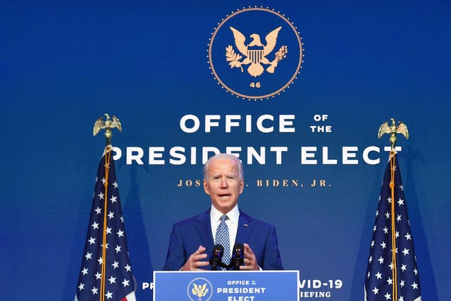 US president-elect, Joe Biden, speaking on Monday 
