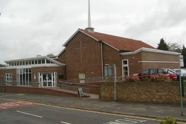 <p>The display was erected along the front of Christchurch Methodist Church, in Hitchin, in August</p>