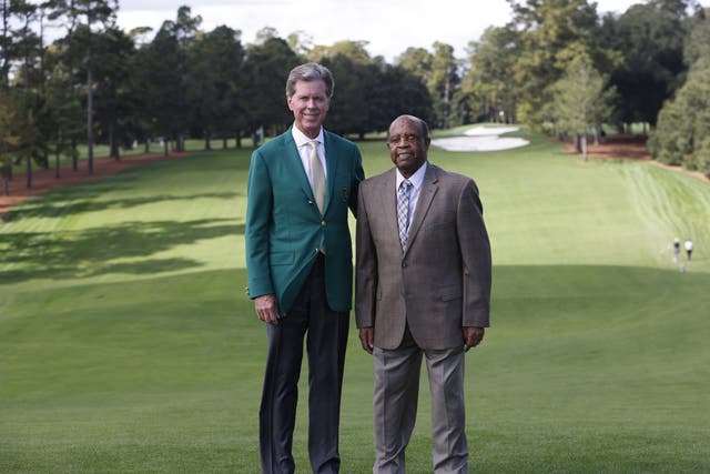 Chairman of the Augusta National Golf Club Fred Ridley and Lee Elder, the first black man to compete in the Masters Tournament 