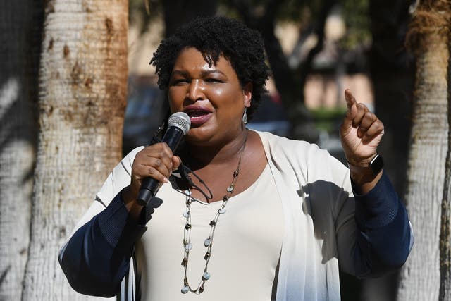 Stacey Abrams speaks at a Democratic canvass kickoff as she campaigns for Joe Biden and Kamala Harris on 24 October 2020 in Las Vegas, Nevada
