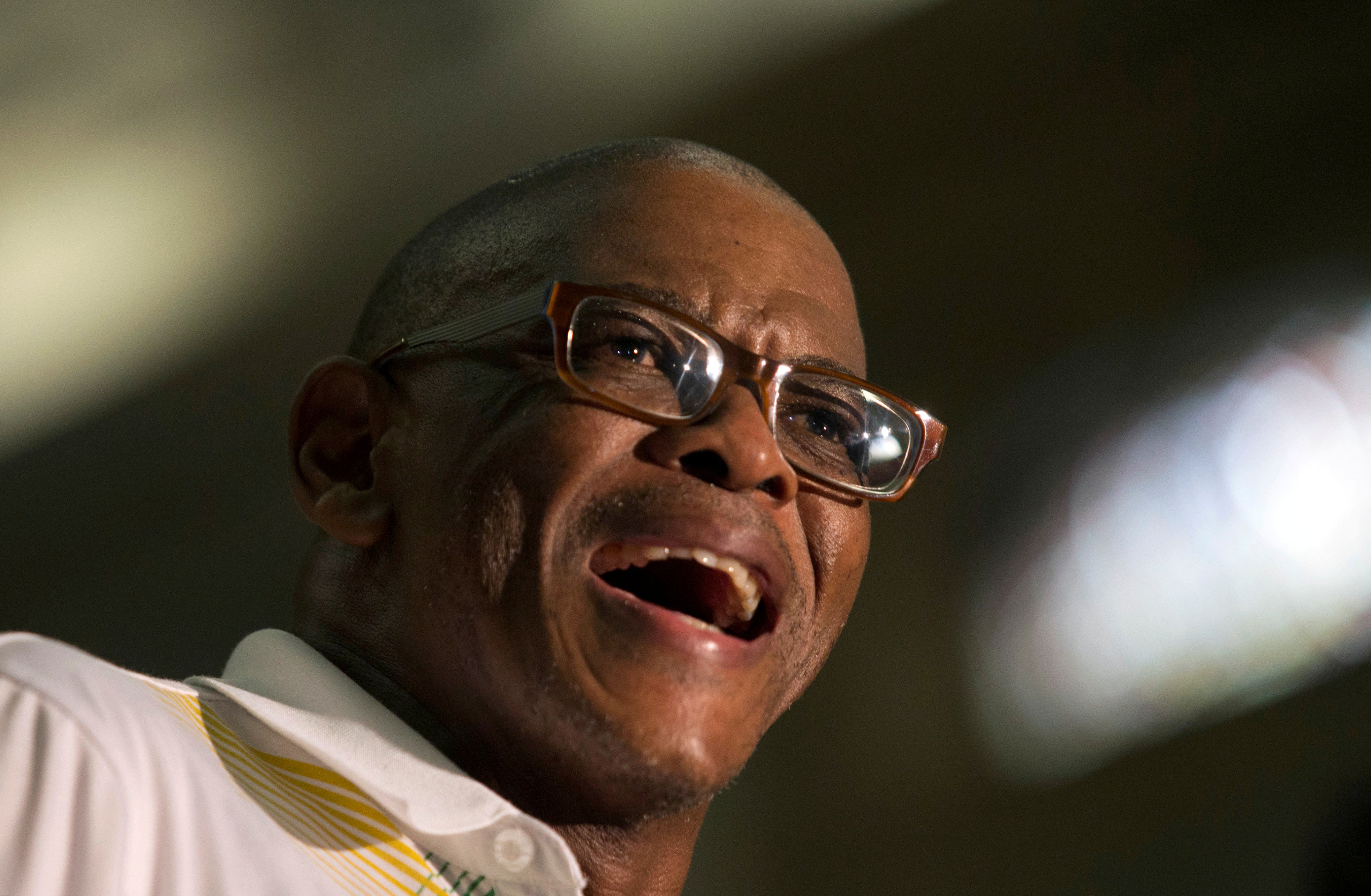 African National Congress Secretary General Ace Magashule speaks during an African National Congress Youth League rally in Pietermaritzburg, South Africa