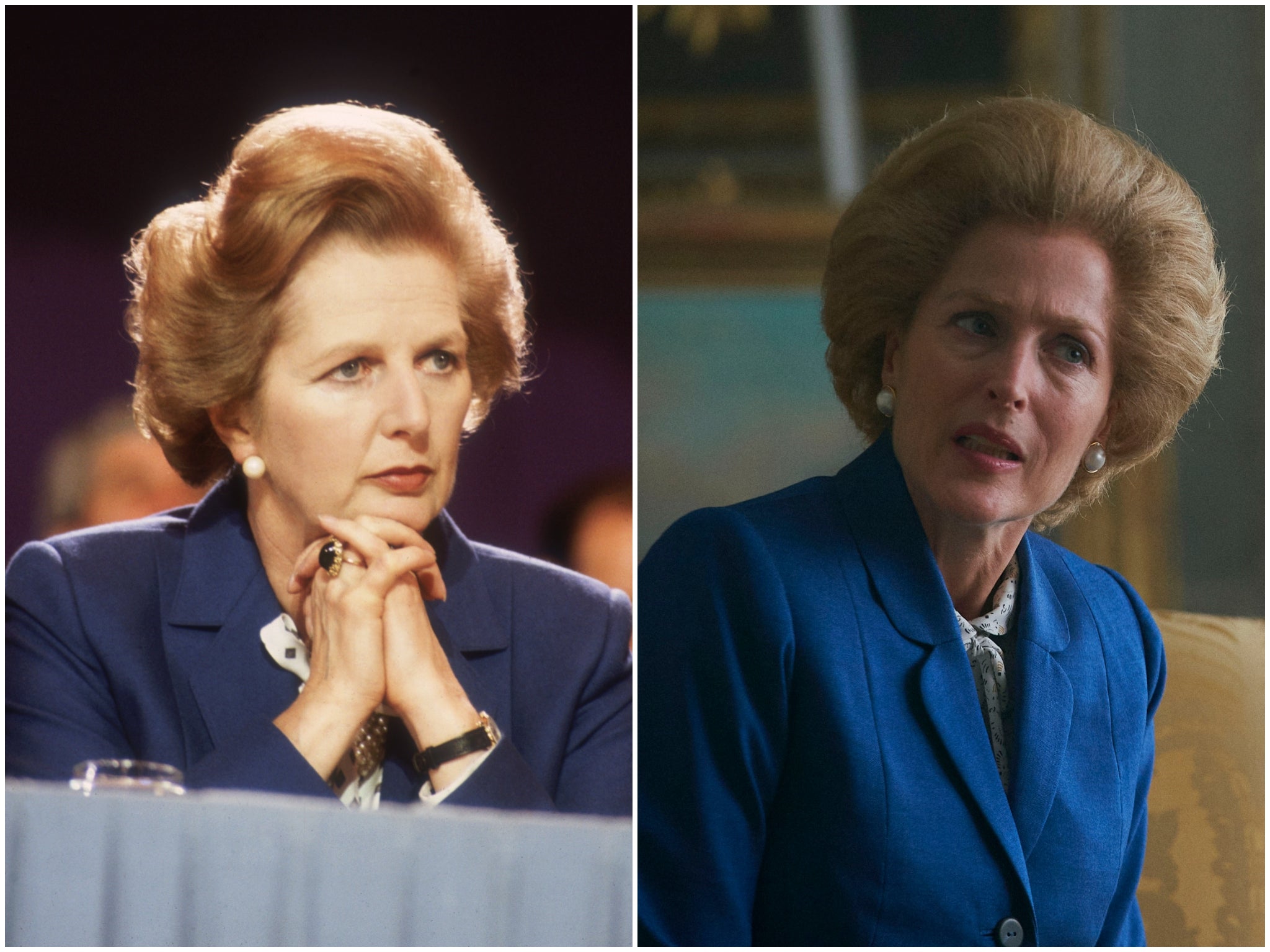Margaret Thatcher in 1981, Gillian Anderson in ‘The Crown’ season four