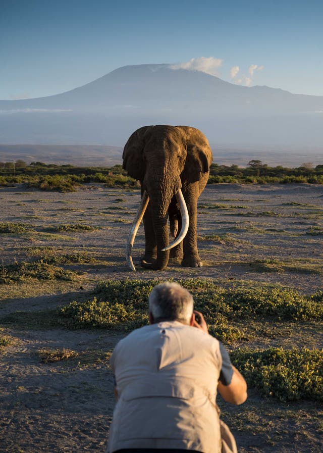David Yarrow steps out of his vehicle to photograph Craig the elephant