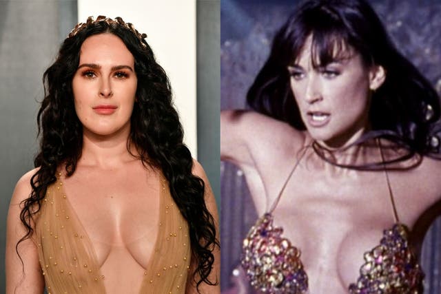 Rumer Willis at an Oscar party in February, and Demi Moore in ‘Striptease’