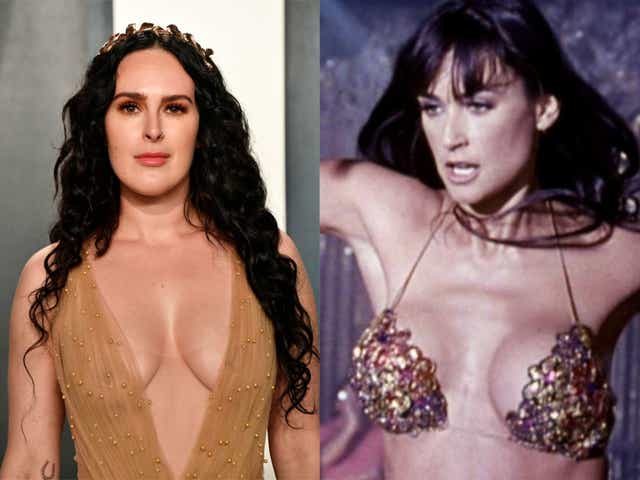 Rumer Willis at an Oscar party in February, and Demi Moore in ‘Striptease’