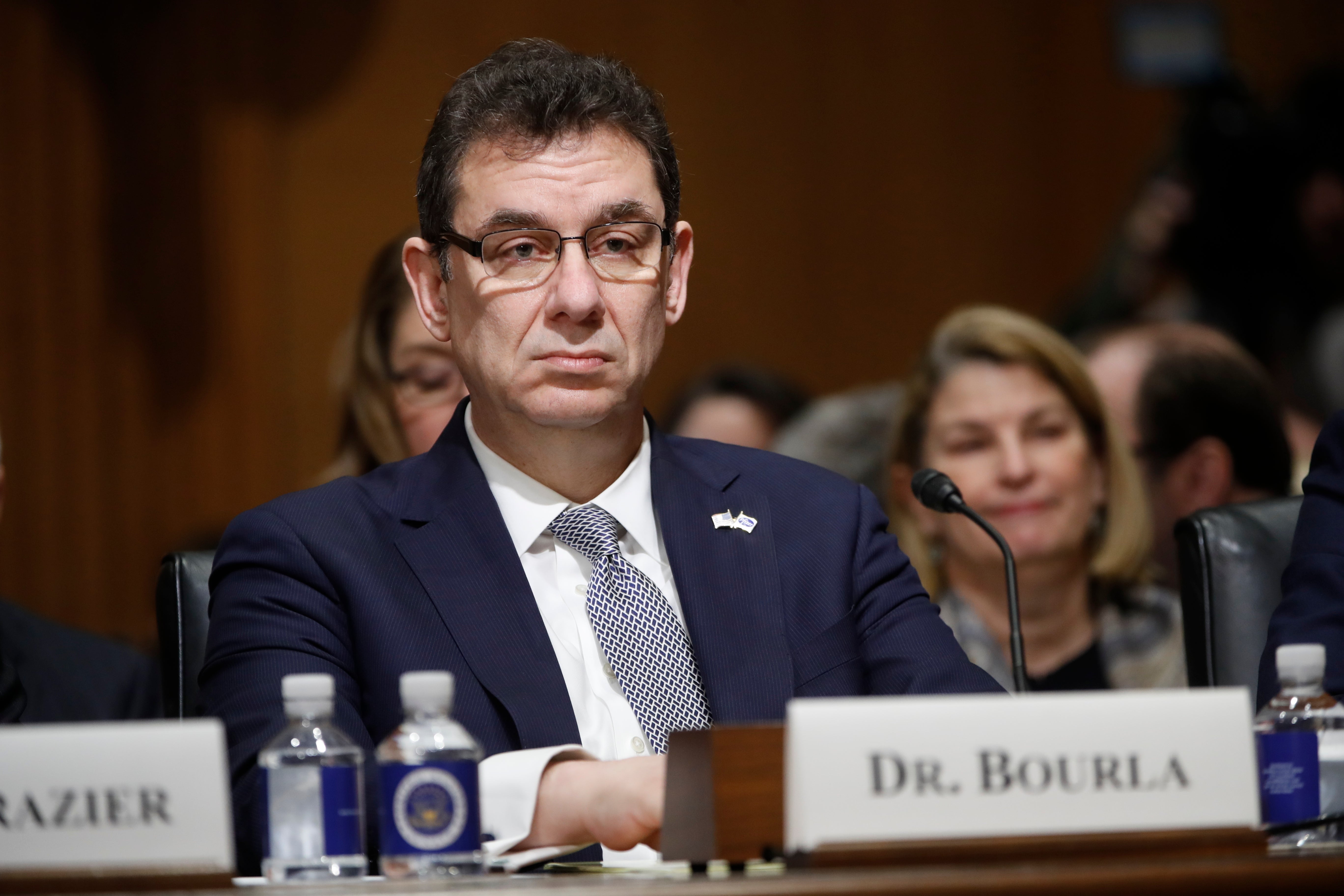 Albert Bourla, the CEO and chairman of Pfizer, is pictured at a Senate Finance Committee hearing on drug prices on 26 February, 2019.
