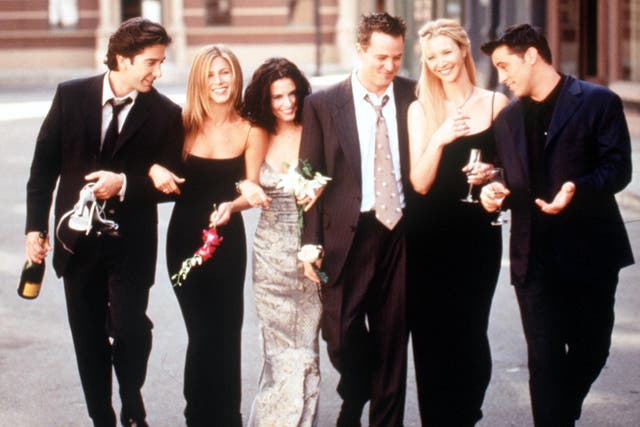 David Schwimmer, Jennifer Aniston, Courteney Cox, Matthew Perry, Lisa Kudrow, and Matt LeBlanc in a promo shot