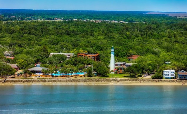 St Simon’s Island in Georgia, home to the gated Sea Island community which is reinforcing for sea-level rise 