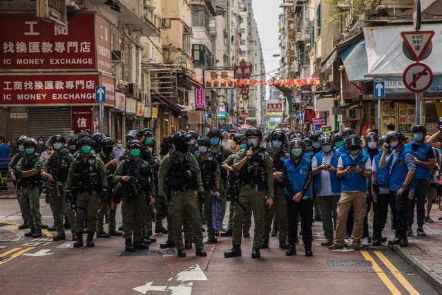  Police patrol Hong Kong after protesters called for a rally against the Chinese government