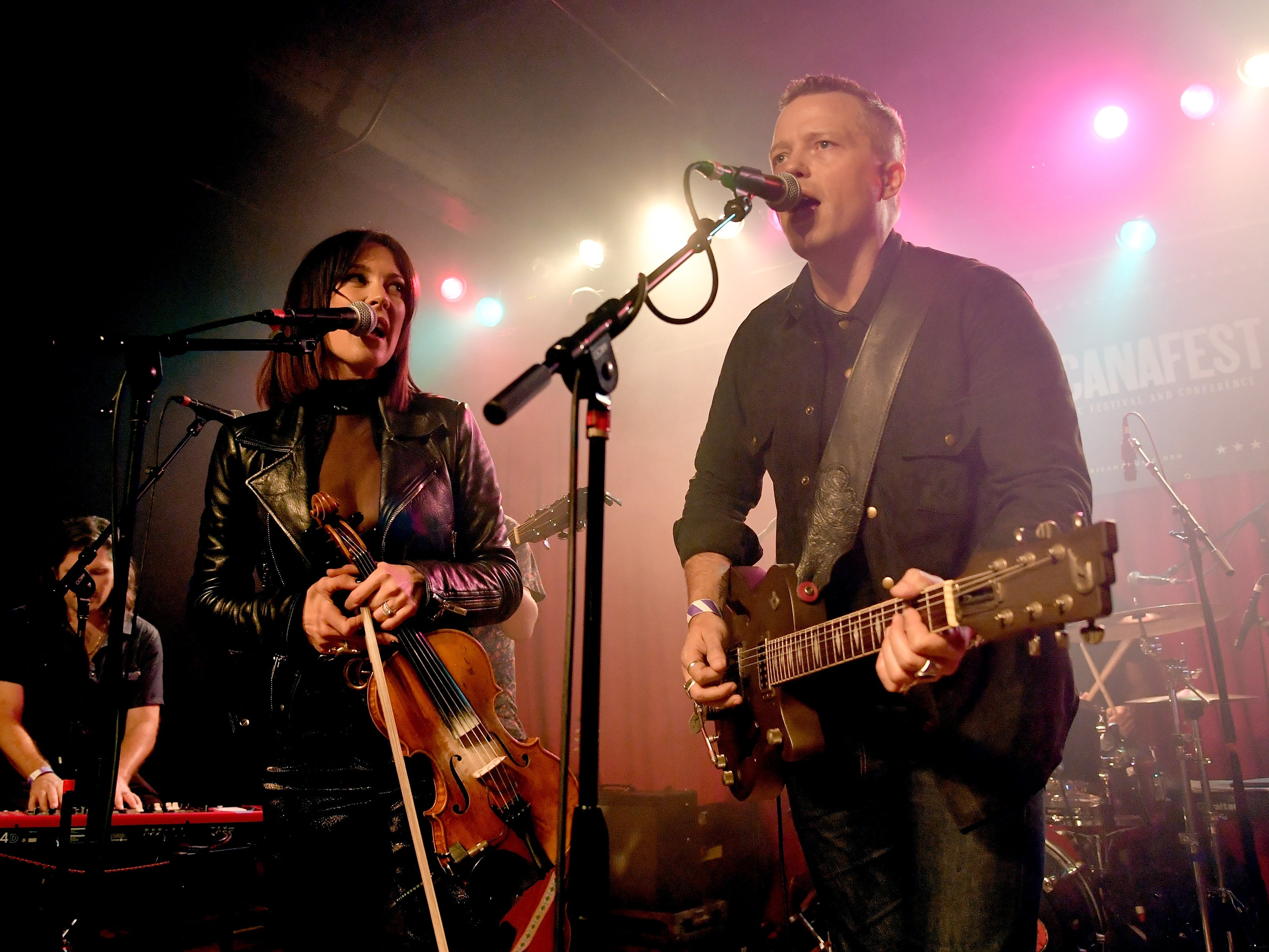Jason Isbell and Amanda Shires performing together on-stage in September 2018