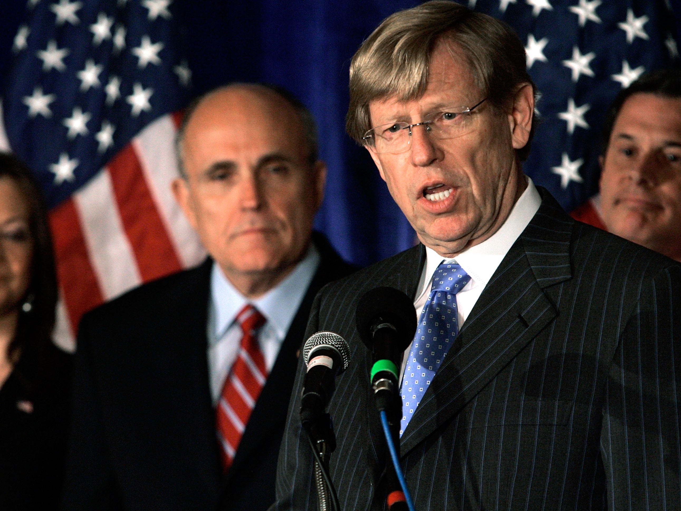 Ted Olson, pictured in 2007 while representing Rudy Giuliani during his presidential bid, has said the election is settled in Joe Biden’s favour
