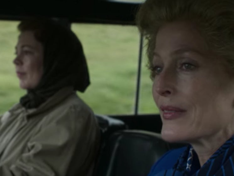 The Queen (Olivia Colman) puts Margaret Thatcher (Gillian Anderson) to the test in ’The Crown’