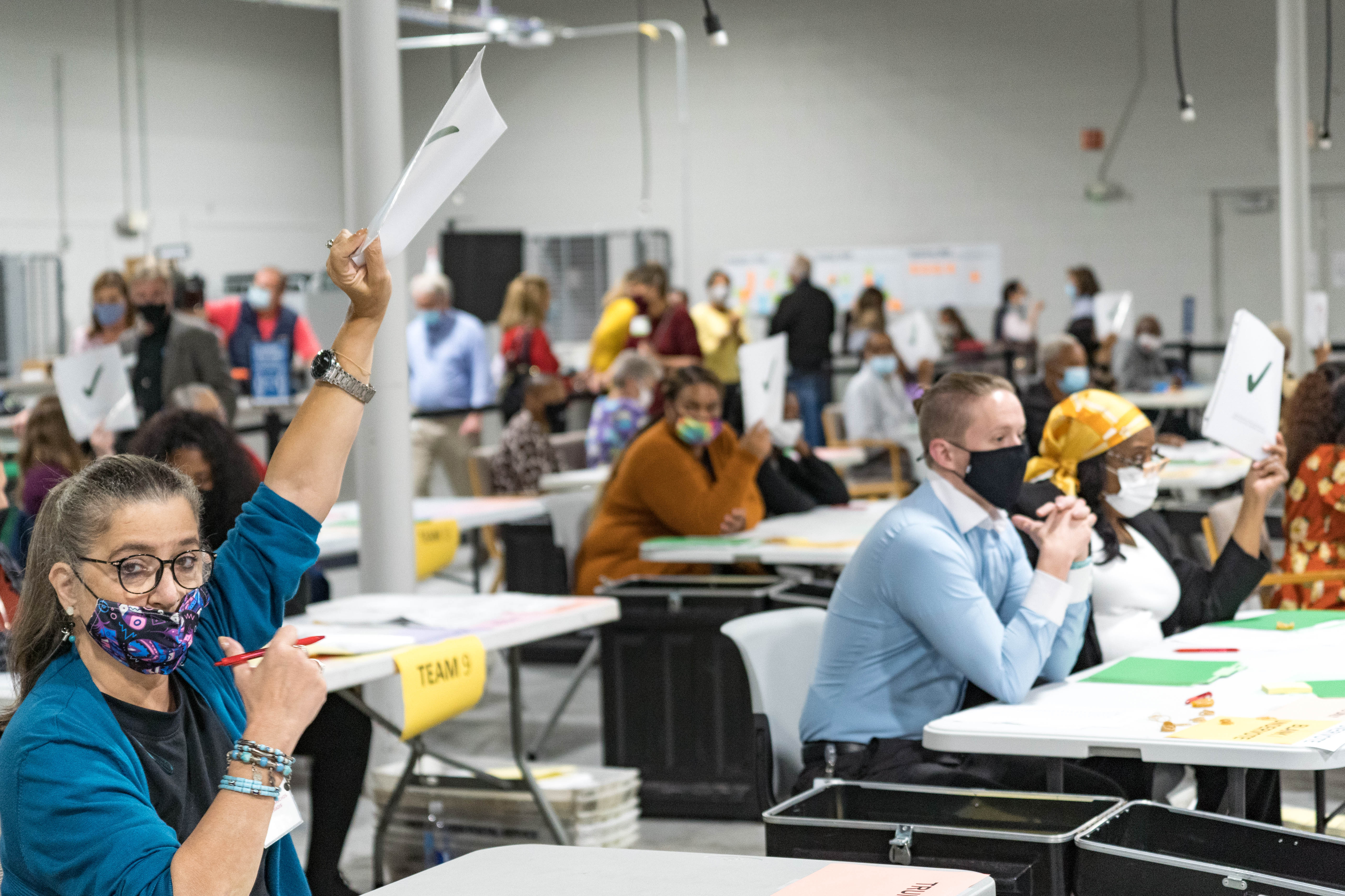 <p>Gwinnett county workers carry out their recount of the ballots on November 13, 2020 in Lawrenceville, Georgia. (Photo by Megan Varner/Getty Images)</p>