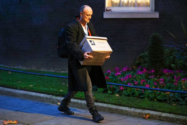 <p>Dominic Cummings, former chief adviser to Boris Johnson, leaves 10 Downing Street on Friday night</p>