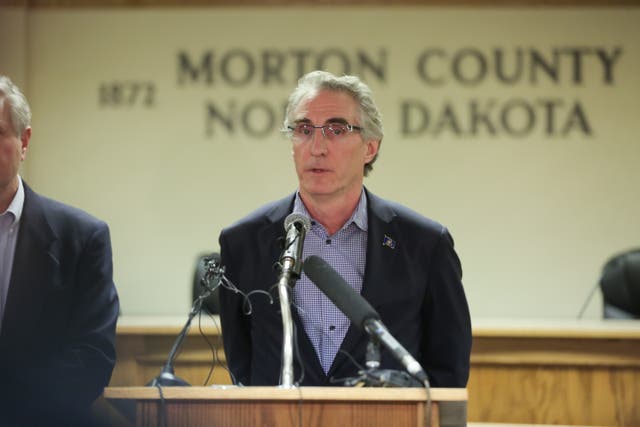 <p>North Dakota Governor Doug Burgum speaks during a press conference announcing plans for the clean up of the Oceti Sakowin protest camp on February 22, 2017 in Mandan, North Dakota. Protesters and campers against the DAPL pipeline, at times numbering in the thousands, are now down to under a hundred. (Photo by Stephen Yang/Getty Images)</p>