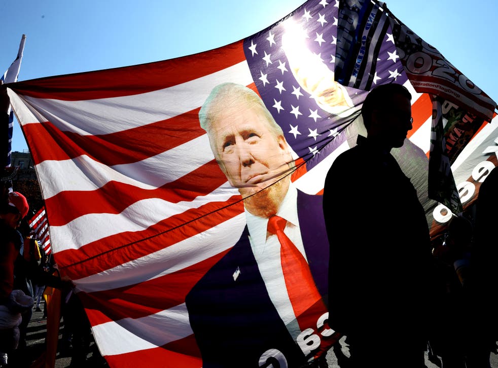 <p>People participate in the ‘Million MAGA March’ from Freedom Plaza to the Supreme Court, on November 14, 2020 in Washington, DC. Supporters of U.S. President Donald Trump marching to protest the outcome of the 2020 presidential election.&nbsp;</p>