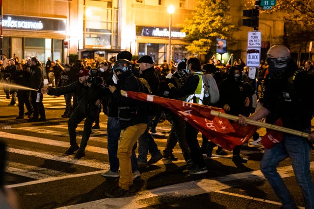 <p>File image: Members of Antifa and Proud Boys clash in Washington, DC in November</p>
