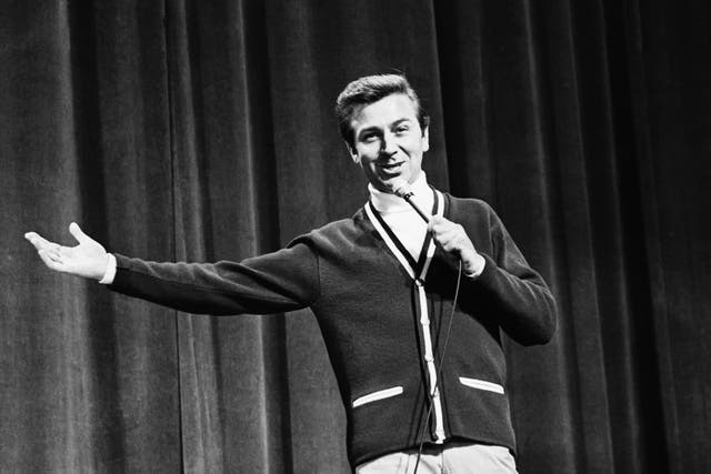 <p>Des O’Connor on stage at the Royal Variety Show in 1966</p>