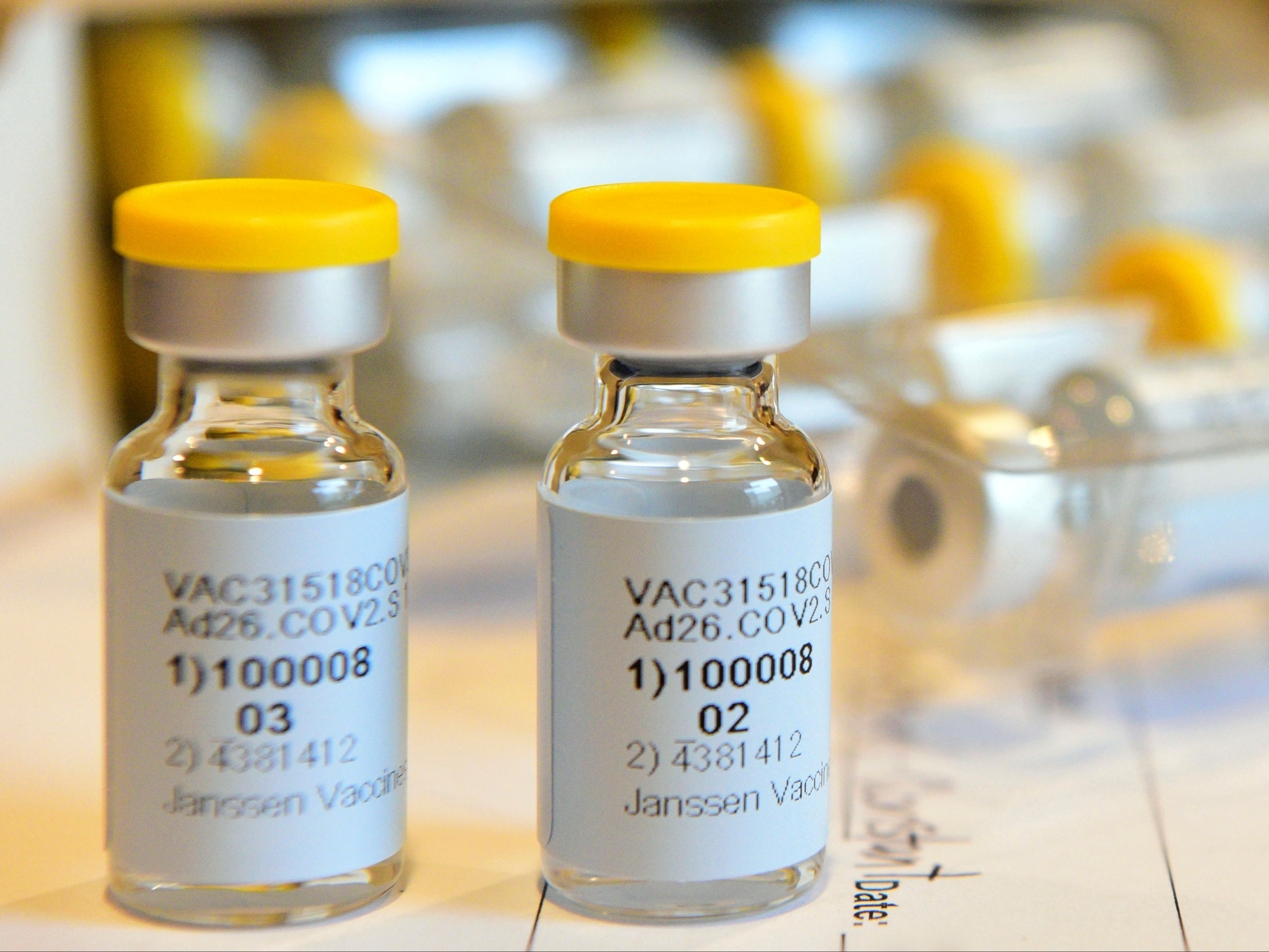 Vials for a single-dose Covid-19 vaccine being developed by the Johnson &amp; Johnson