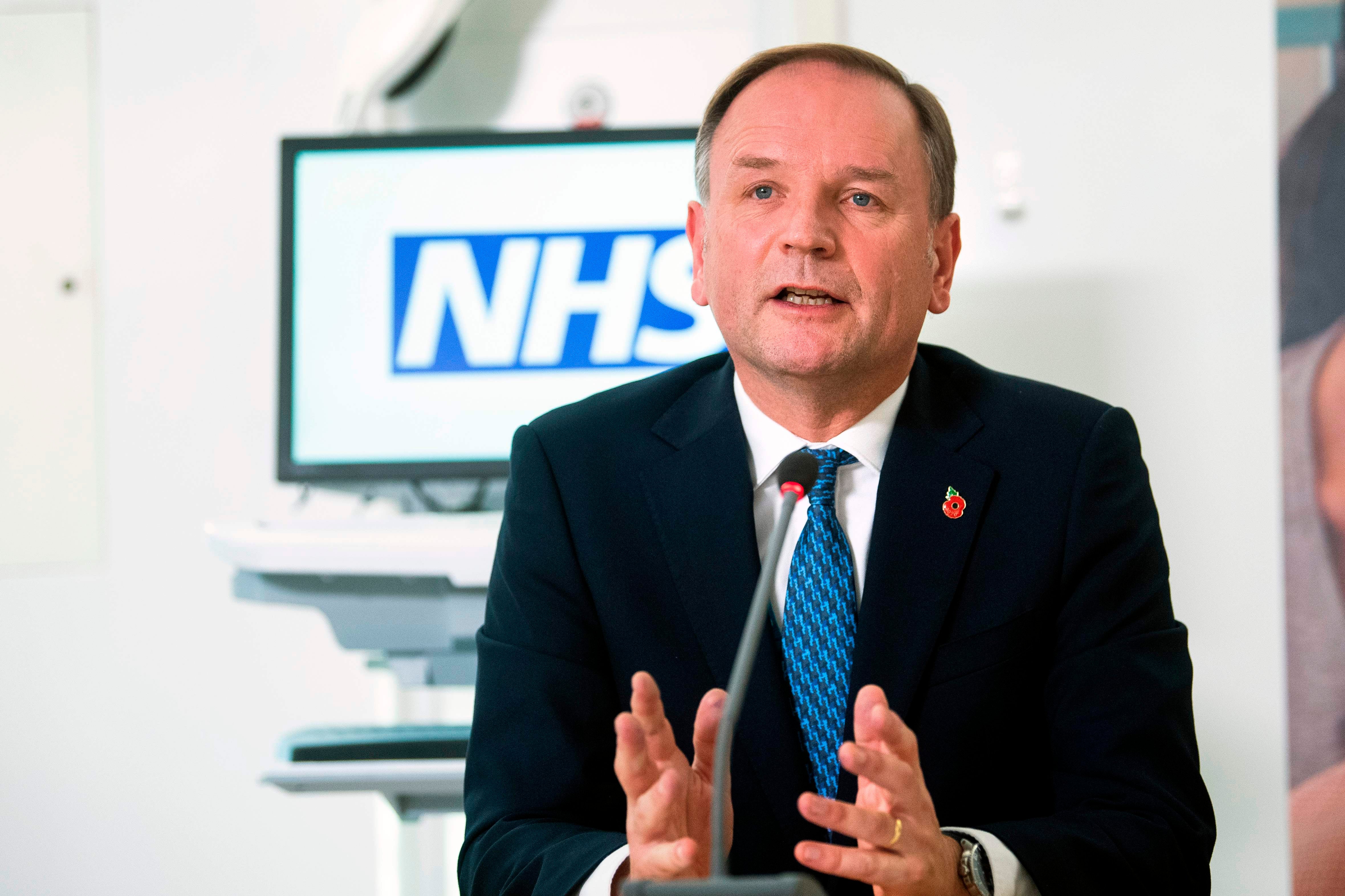 NHS chief executive Sir Simon Stevens holds a press conference at University College London Hospital