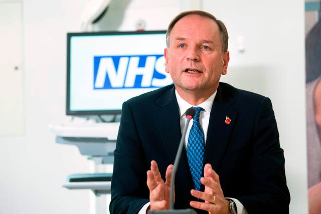 <p>Head of NHS England Sir Simon Stevens says the NHS is back in the eye of the storm from Covid-19</p>