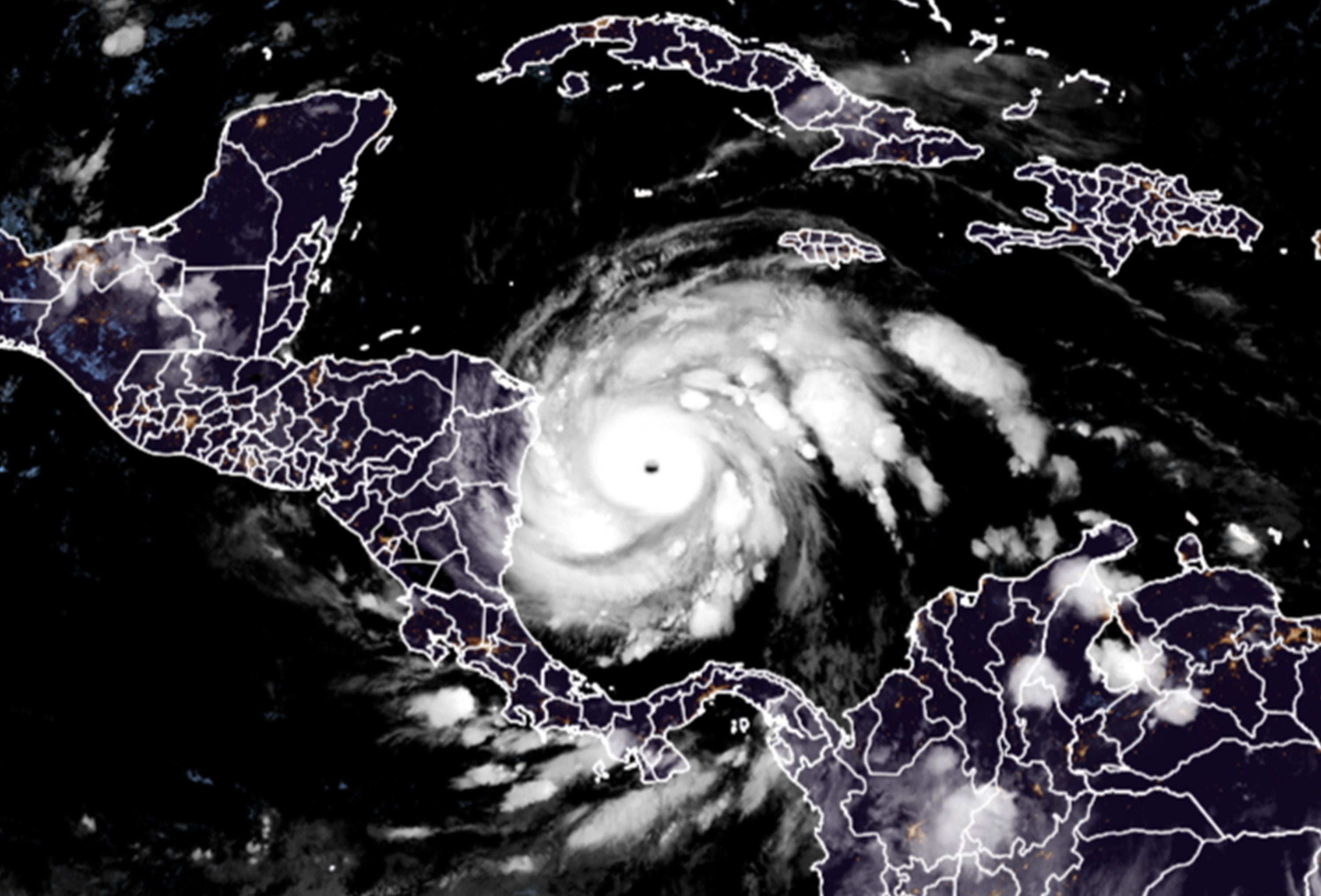 This RAMMB/CIRA satellite image shows Hurricane Iota on November 16, 2020 at 06:50 UTC as it approaches Central America