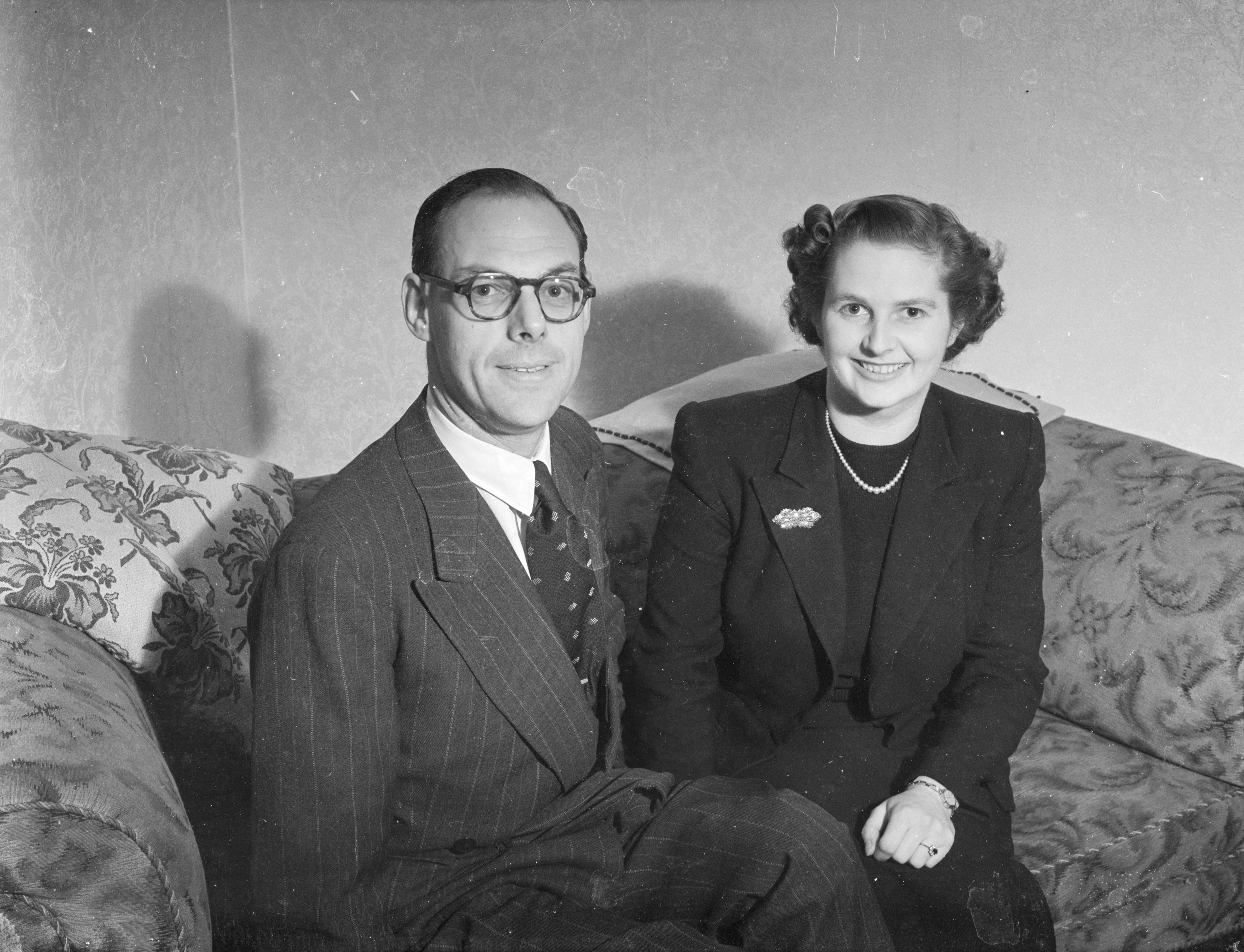 26th October 1951: British politician and future prime minister Margaret Roberts with her fiance Denis Thatcher