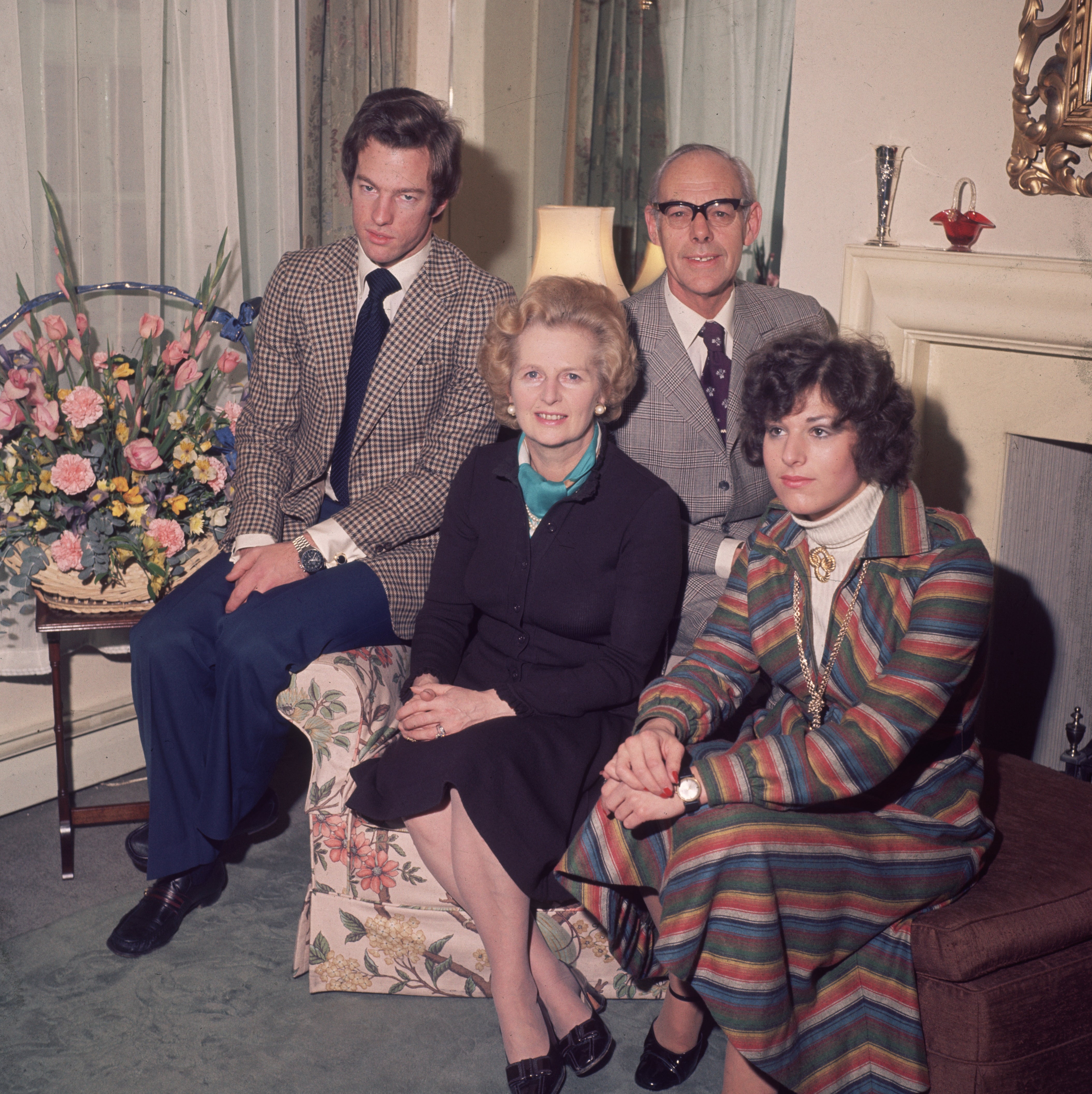13th December 1976: British prime minister Margaret Thatcher with her husband Denis and their children Carol and Mark on the occasion of her Silver Wedding anniversary