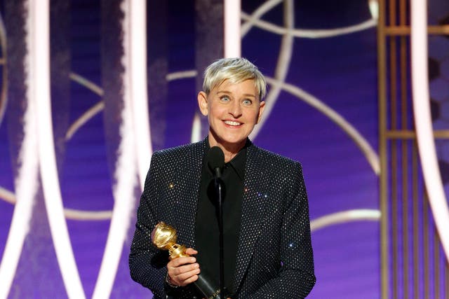 DeGeneres accepting a Golden Globe award earlier this year