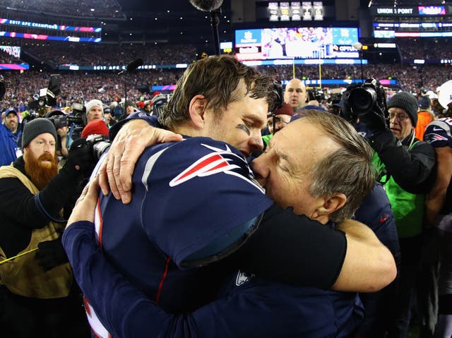 Tom Brady (left) and coach Bill Belichick won six Super Bowls together at the New England Patriots