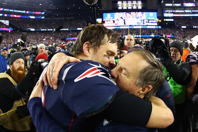 Tom Brady (left) and coach Bill Belichick won six Super Bowls together at the New England Patriots