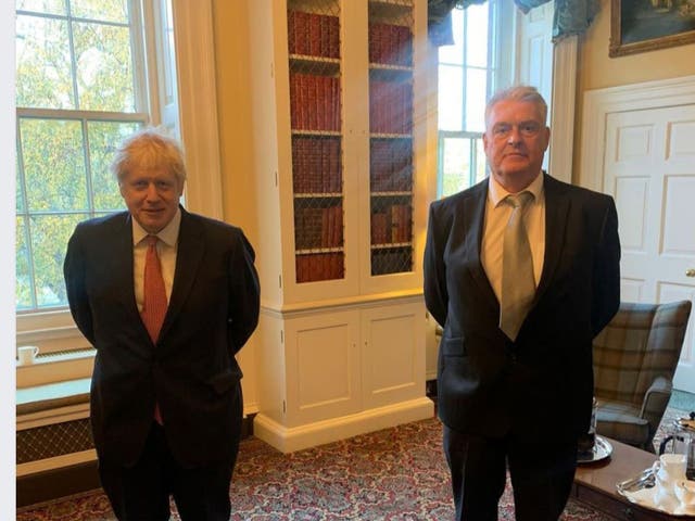 <p>Boris Johnson meets Ashfield MP Lee Anderson shortly before he tested positive for the coronavirus</p>