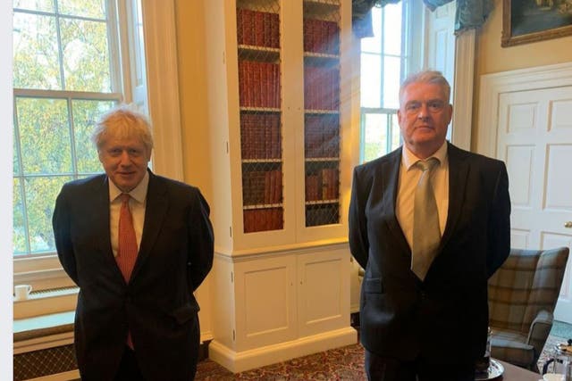<p>Boris Johnson meets with Lee Anderson shortly before the Ashfield MP tested positive for coronavirus</p>