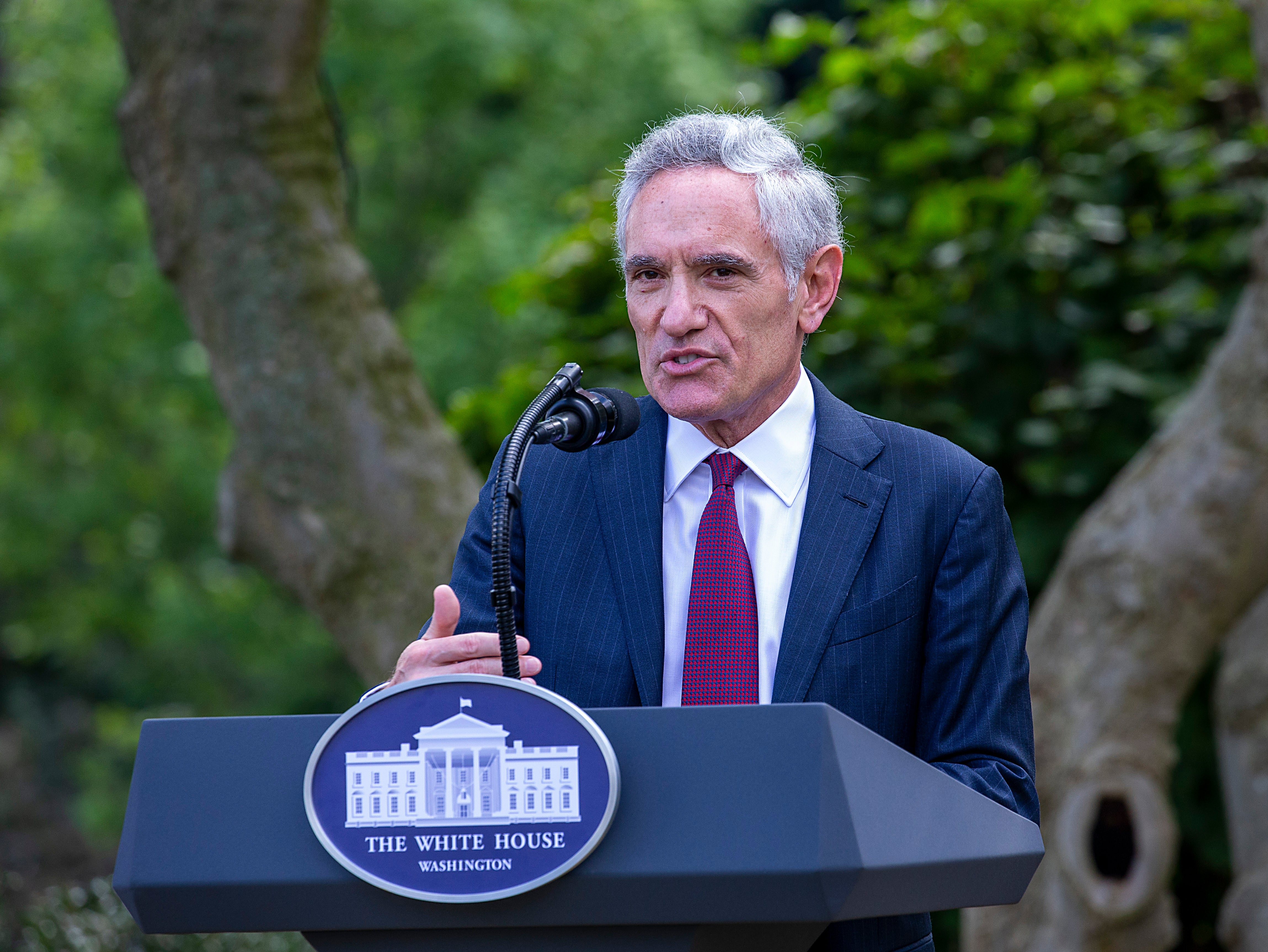 Dr Scott Atlas, advisor to President Donald Trump delivers an update on the nations coronavirus testing strategy in the Rose Garden of the White House on 28 September 2020 in Washington, DC
