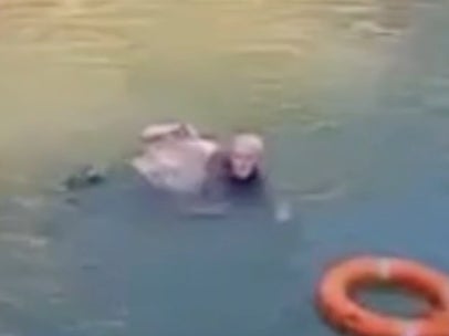 Stephen Ellison, 61, was filmed rescuing the 24-year-old woman from drowning in the town of Zhongshan