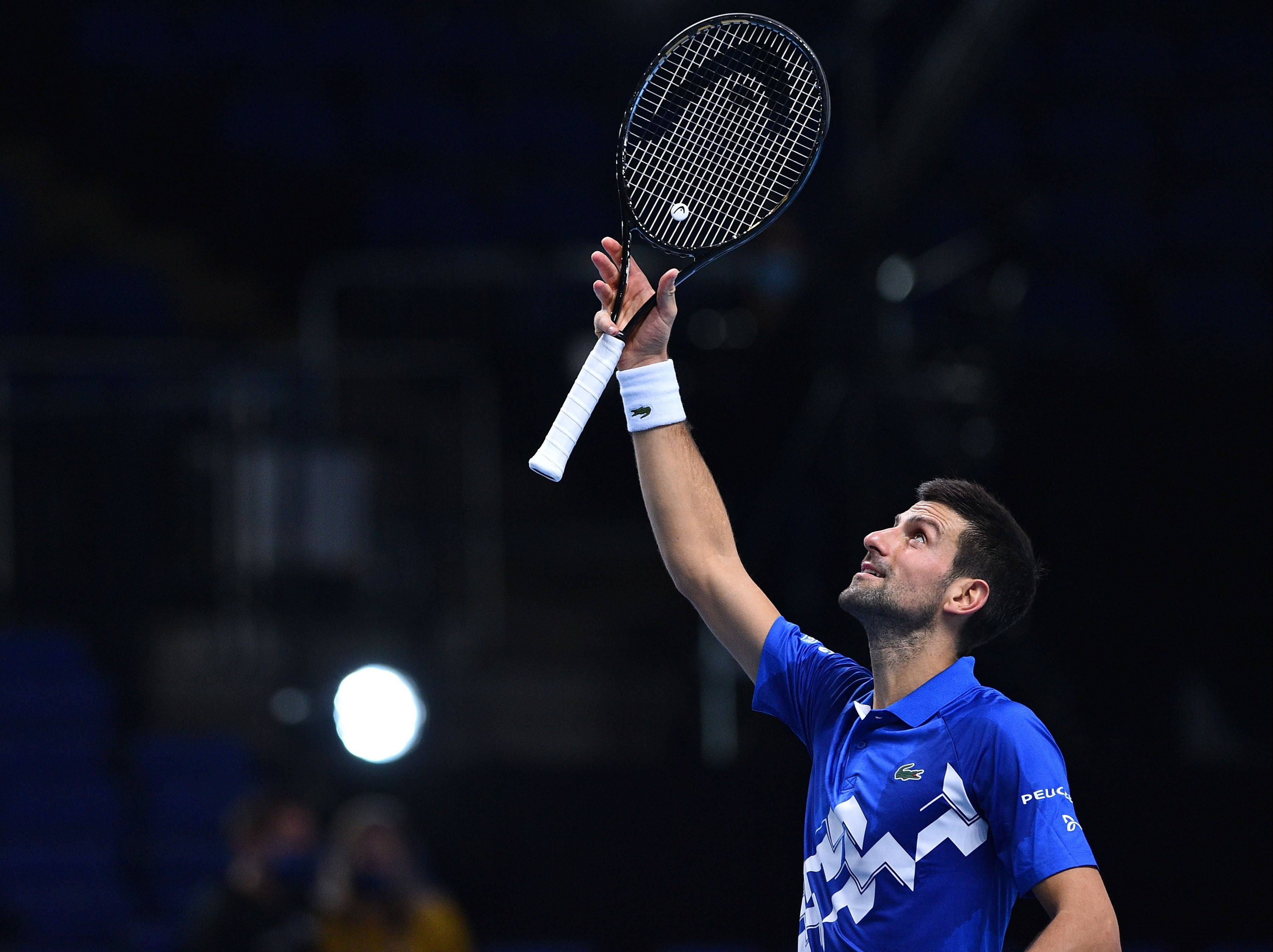Novak Djokovic celebrates his straight-sets win over Diego Schwartzman