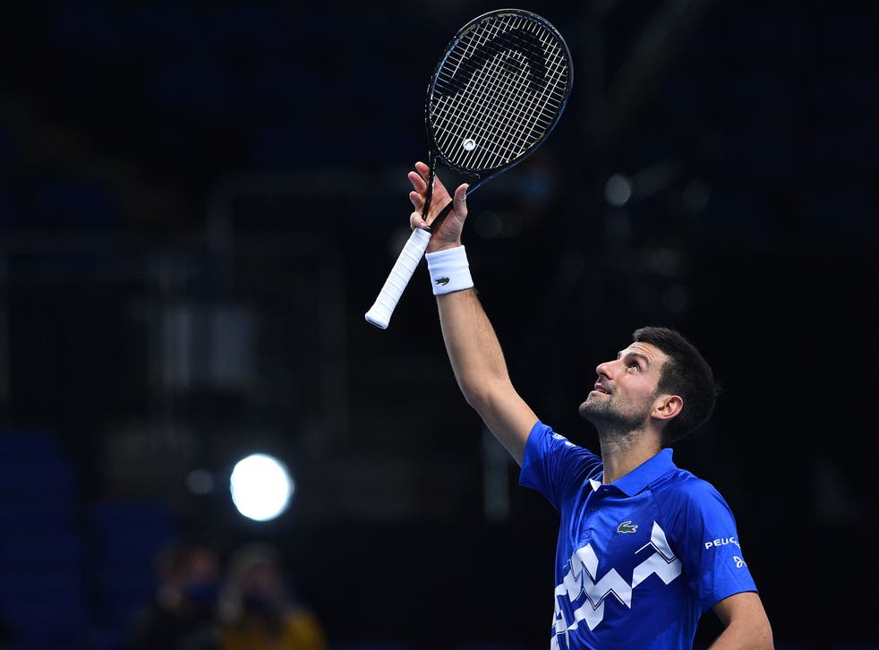 Novak Djokovic celebrates his straight-sets win over Diego Schwartzman