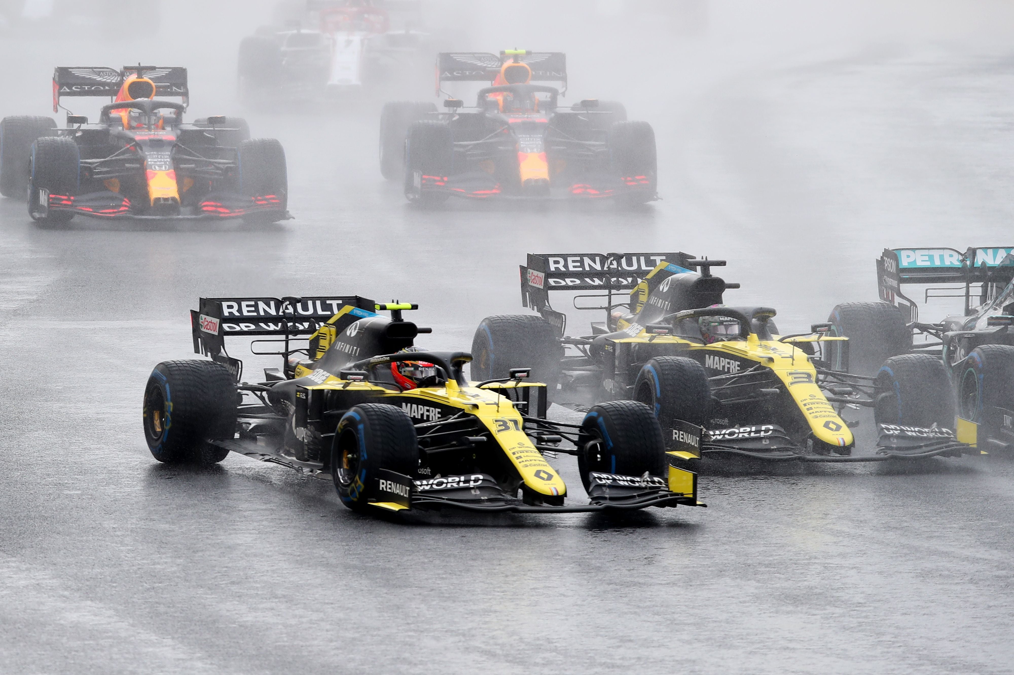 The two Renault drivers came together at Turn One as Ricciardo tapped Ocon into a spin