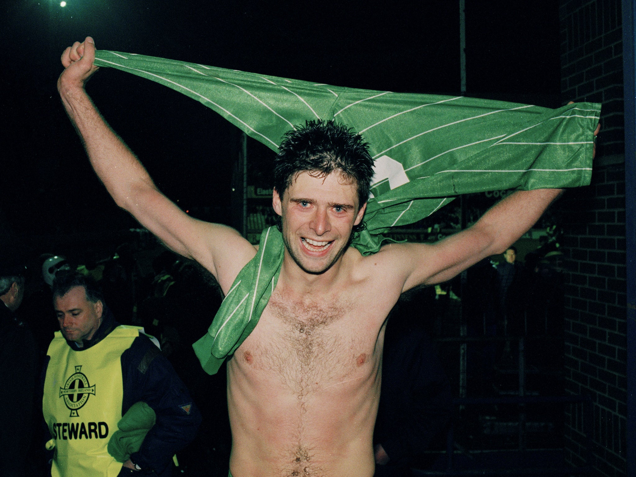  Republic of Ireland’s Niall Quinn celebrates their place in the 1994 World Cup finals