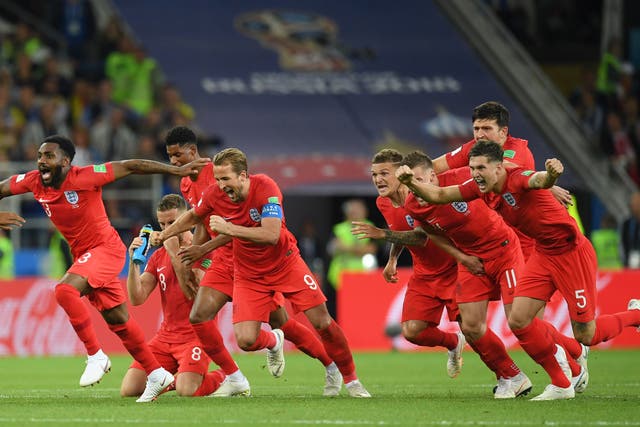 England celebrate beating Colombia on penalties