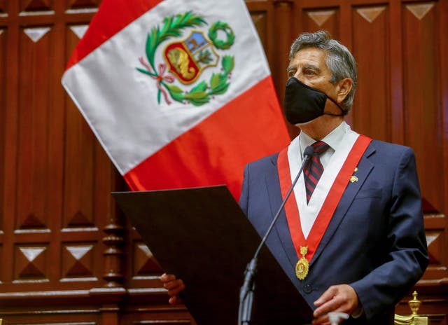 Peruvian interim president Francisco Sagasti is sworn into office in Lima on 17 November, 2020. 