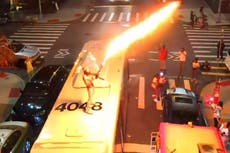 Man blasts flamethrower on top of busy public bus in New York