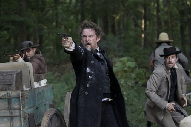 <p>John Brown (Ethan Hawke) engaged in a confrontation during the opening episode of ‘The Good Lord Bird’</p>