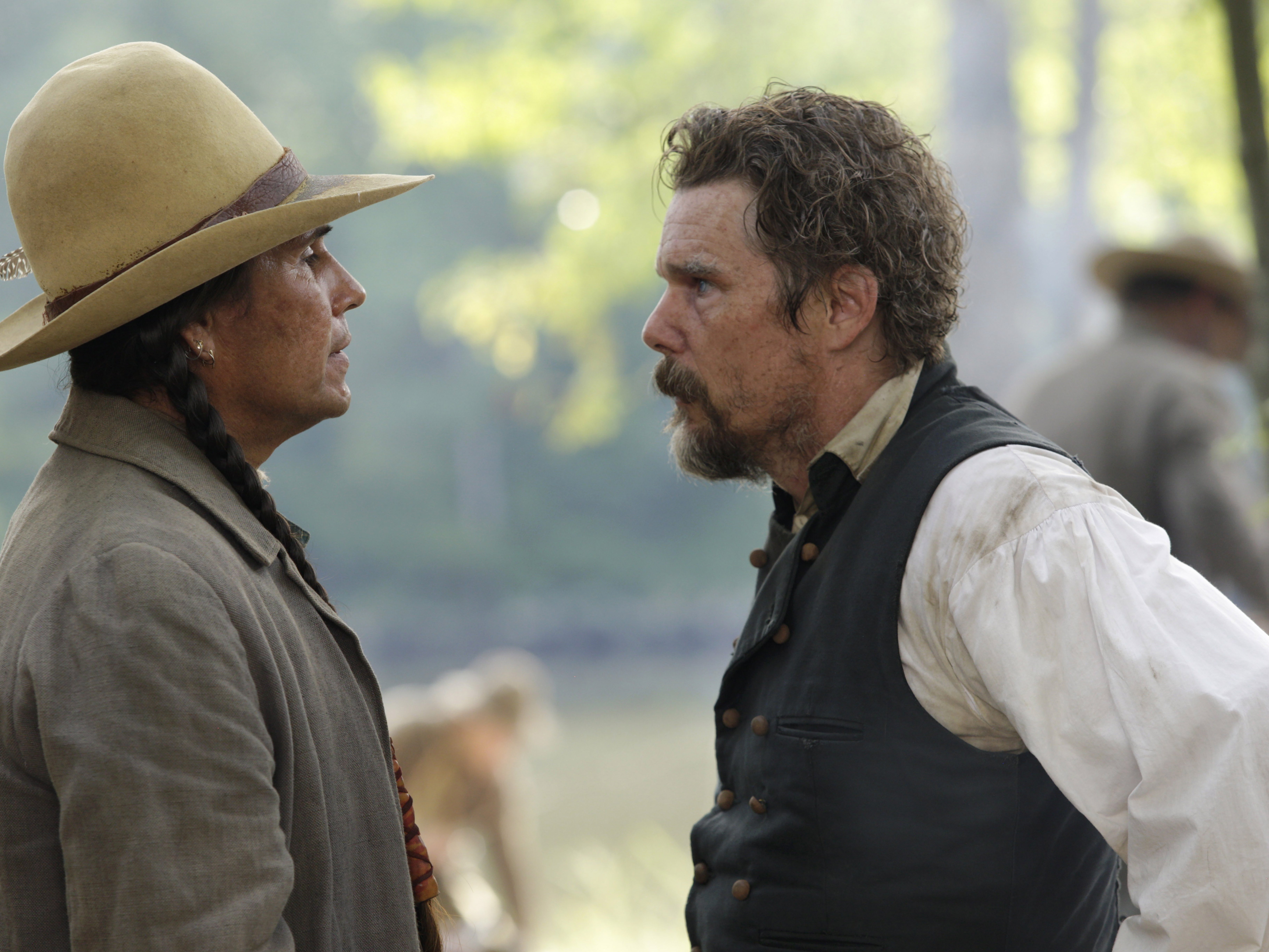Mo Brings Plenty as Ottawa Jones and Ethan Hawke as John Brown in episode one of ‘The Good Lord Bird’