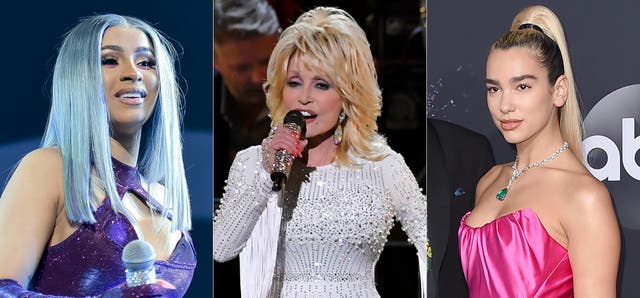 <p>En esta combinación de fotografías Cardi B en el evento BET Experience 2019 en Los Angeles el 22 de junio de 2019, de izquierda a derecha, Dolly Parton durante su presentación en la 53a entrega anual de los premios CMA en Nashville, Tennessee el 13 de noviembre de 2019 y Dua Lipa en los American Music Awards en Los Angeles el 24 de noviembre de 2019. Las artistas serán reconocidas en la 15a entrega de anual de los premios Women in Music de Billboard el 10 de diciembre.</p>