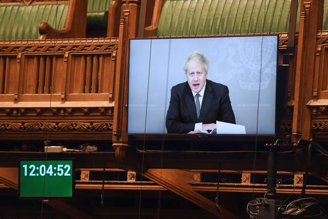 <p>Boris Johnson made his statement to parliament on defence spending from isolation by video link</p>